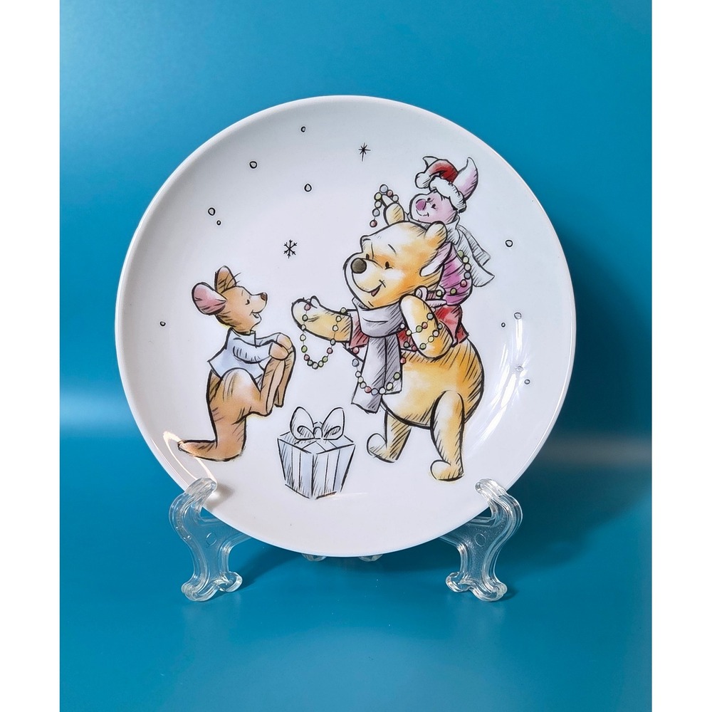 Disney Winnie the Pooh Christmas Dessert Plate Set 4pc Holiday